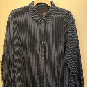 rag & bone dark blue striped cotton gauze button down